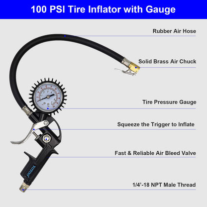 YOTOO Air Compressor Accessor Kit, Heavy Duty 20-Piece 1/4" NPT Air Tool Kit with 100 PSI Tire Inflator Gauge, Air Blow Gun and Air Hose Fittings