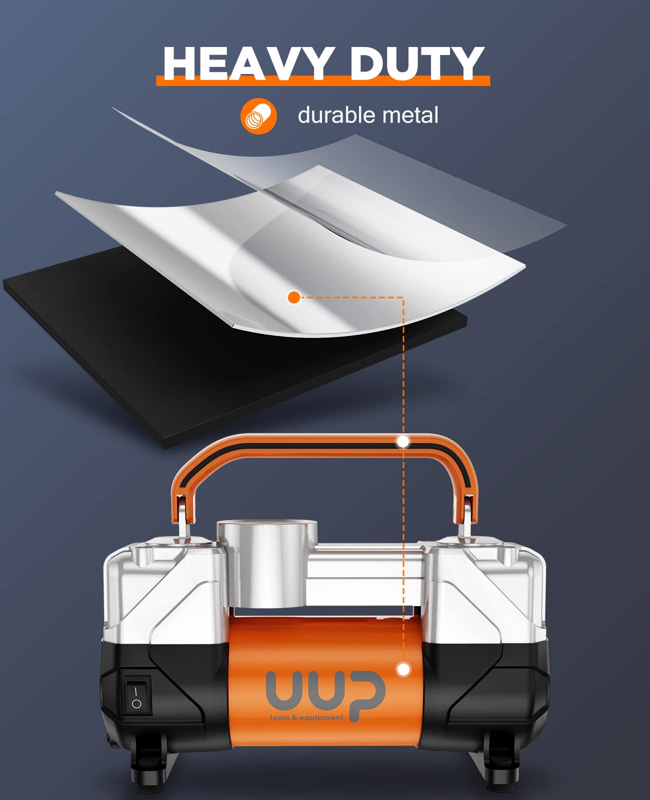 UUP Tire Inflator Air Compressor, 150PSI 12V DC Double Cylinders Heavy Duty Portable Air Pump w/Emergency LED Light for Truck, SUV, Car, RV
