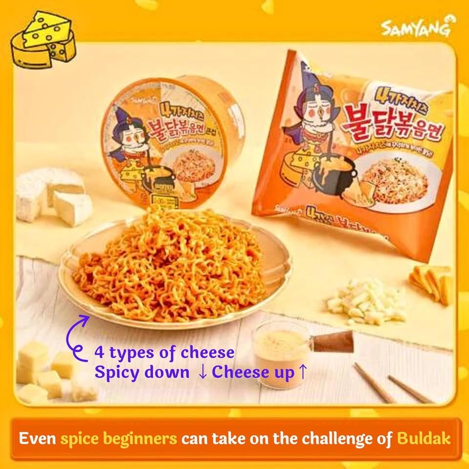 Samyang Buldak Hot Spicy Chicken Ramen Noodle Korean Stir-Fried Ramen (10, 2 Carbonara, Cheese, Cream Carbonara, 2X Spicy, Habanero Lime, Quattro Cheese, Original, Stew, Tom Yum)