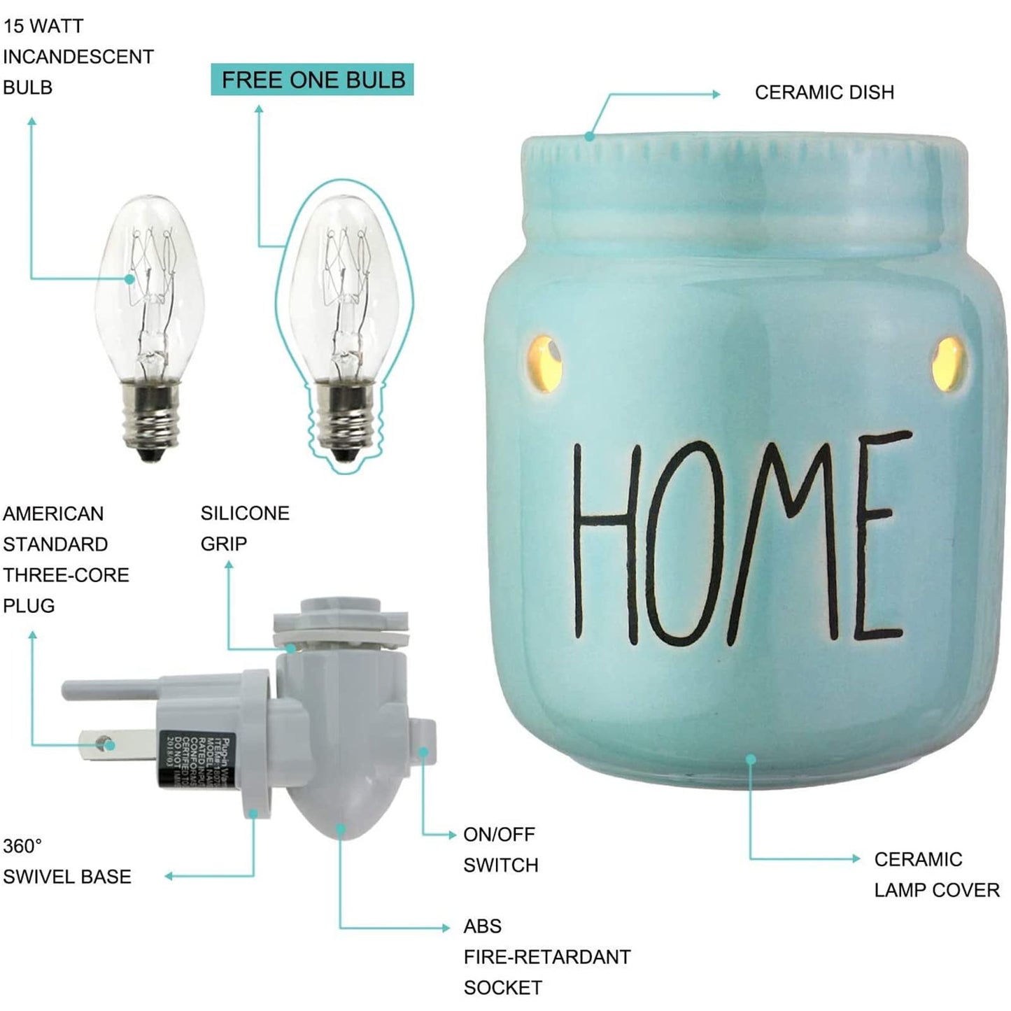 STAR MOON Mason Jar Wax Melt Warmer for Rae Dunn Inspired Decor Candle Warmer Wax Warmer Plug in with One More Bulb Home Decor Wall Decor Blue (Home)