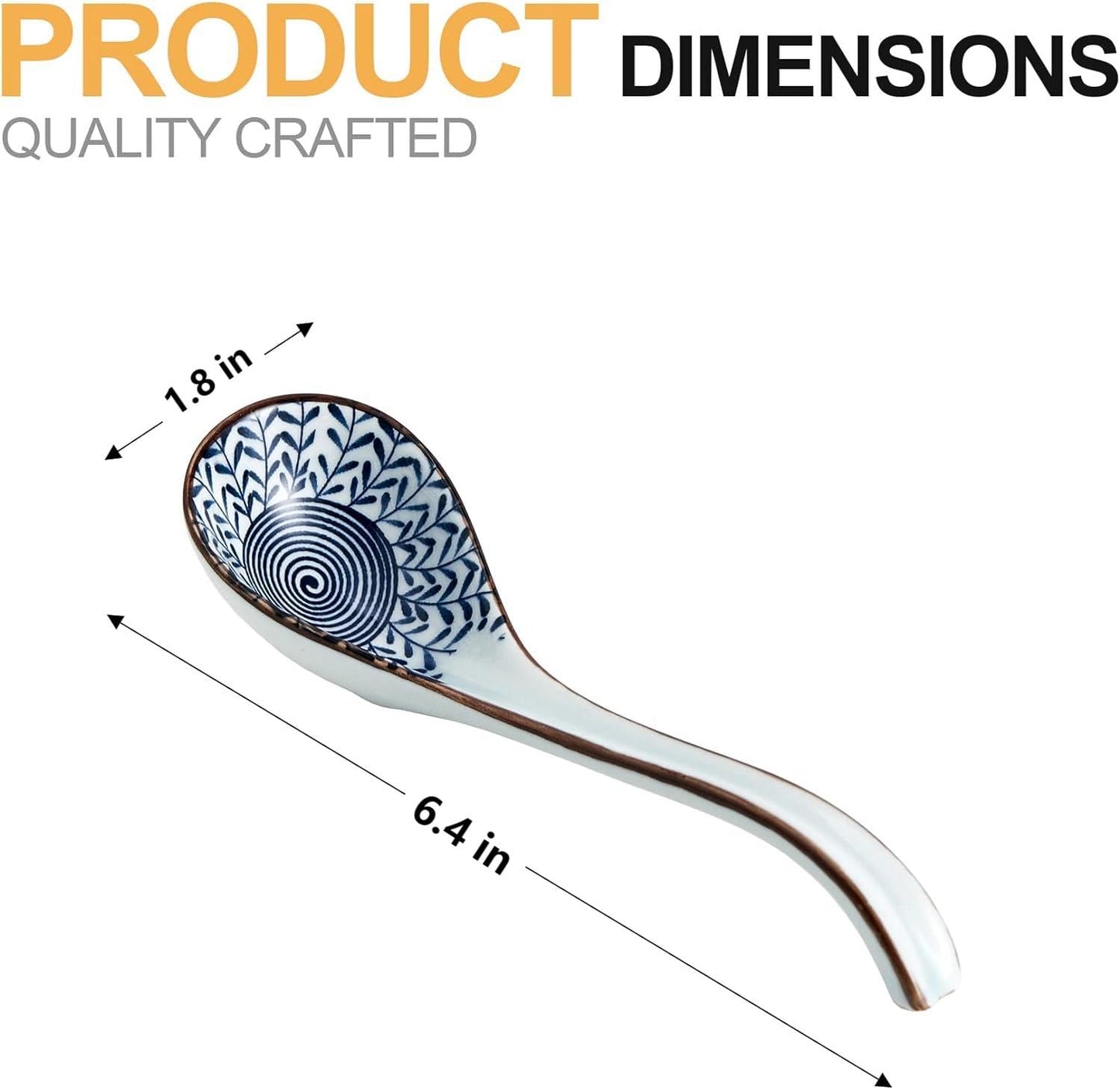 Ceramic Asian Soup Spoons, Easy to Hold, Long Handle Perfect Depth Spoon Set for Japanese Ramen Noodles, Chinese Dumpling, Pho, Miso, Wonton, Dishwasher Safe -Set of 4 - Blue