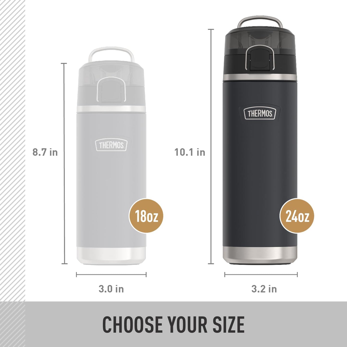 THERMOS ICON SERIES Stainless Steel Water Bottle with Spout - 24 Ounce, Granite - Vacuum Insulated Water Bottle with Lid