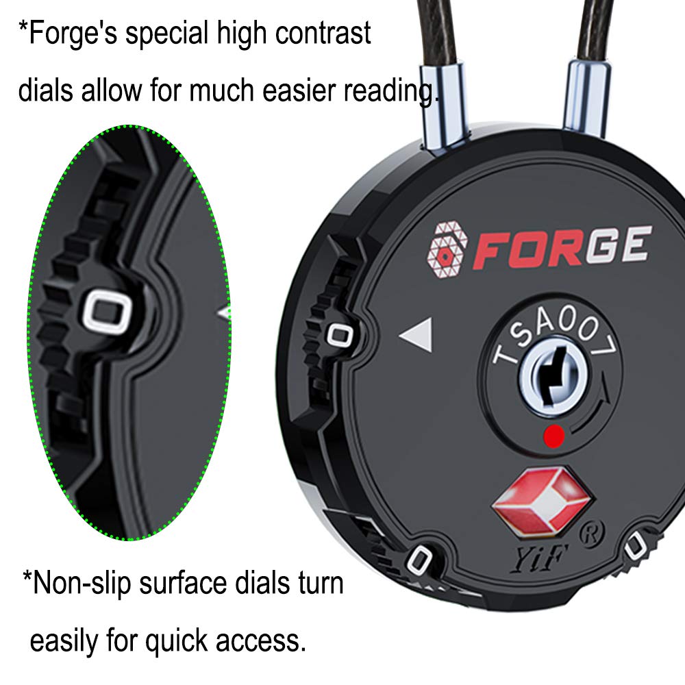 Forge Quality TSA Approved Luggage Locks for Travel Accessories, Suitcase, Pelican case, Ammo Boxes, Set Your own Combination, Zinc Alloy Body-Cable Black 4 Locks