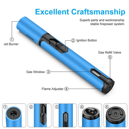 Torch Lighters 2 Pack Adjustable Jet Flame Butane Lighter, Refillable Gas Torch Lighter for Candles Grill BBQ Fireplaces Camping (Butane Not Included)