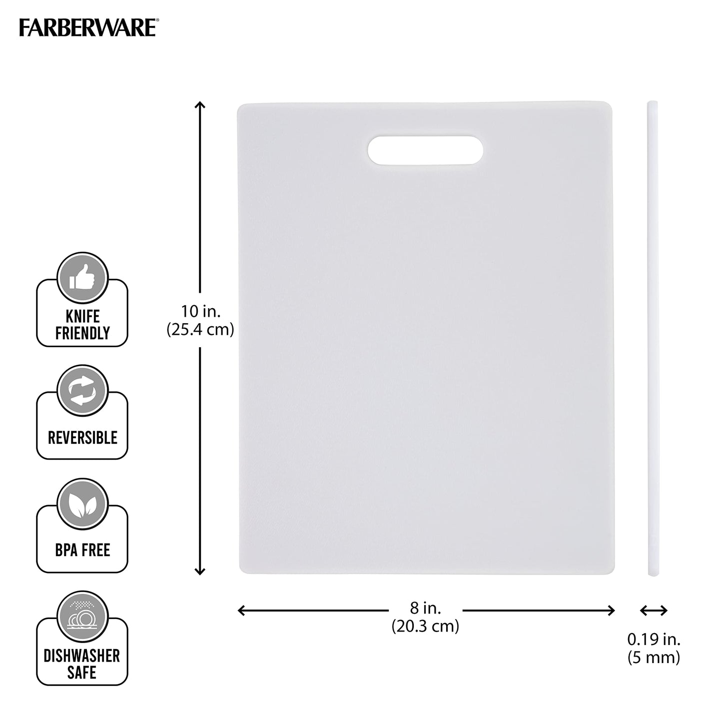 FARBERWARE Reversible Plastic Cutting Board, 8x10 Inch, White, Dishwasher Safe, Non-Porous and Durable for Chopping, Slicing, Prep, Easy to Store