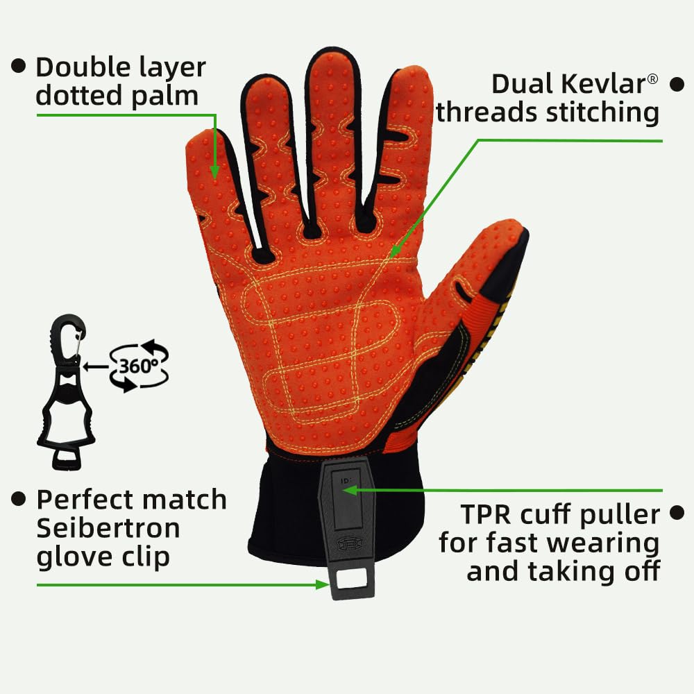 Seibertron High-Vis SDX2 Resistant Reducing Anti-Impact Mechanics Heavy Duty Safety Rescue Gloves CE EN388 4232 L