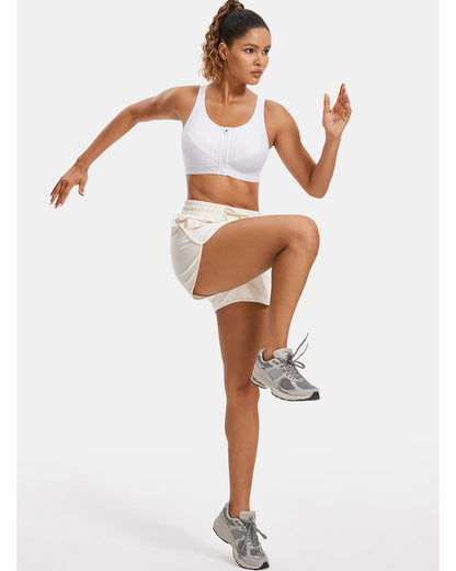 SYROKAN Women's Zip Front High Impact Wireless Racerback High Support Zipper in Front Sports Bra White 36D