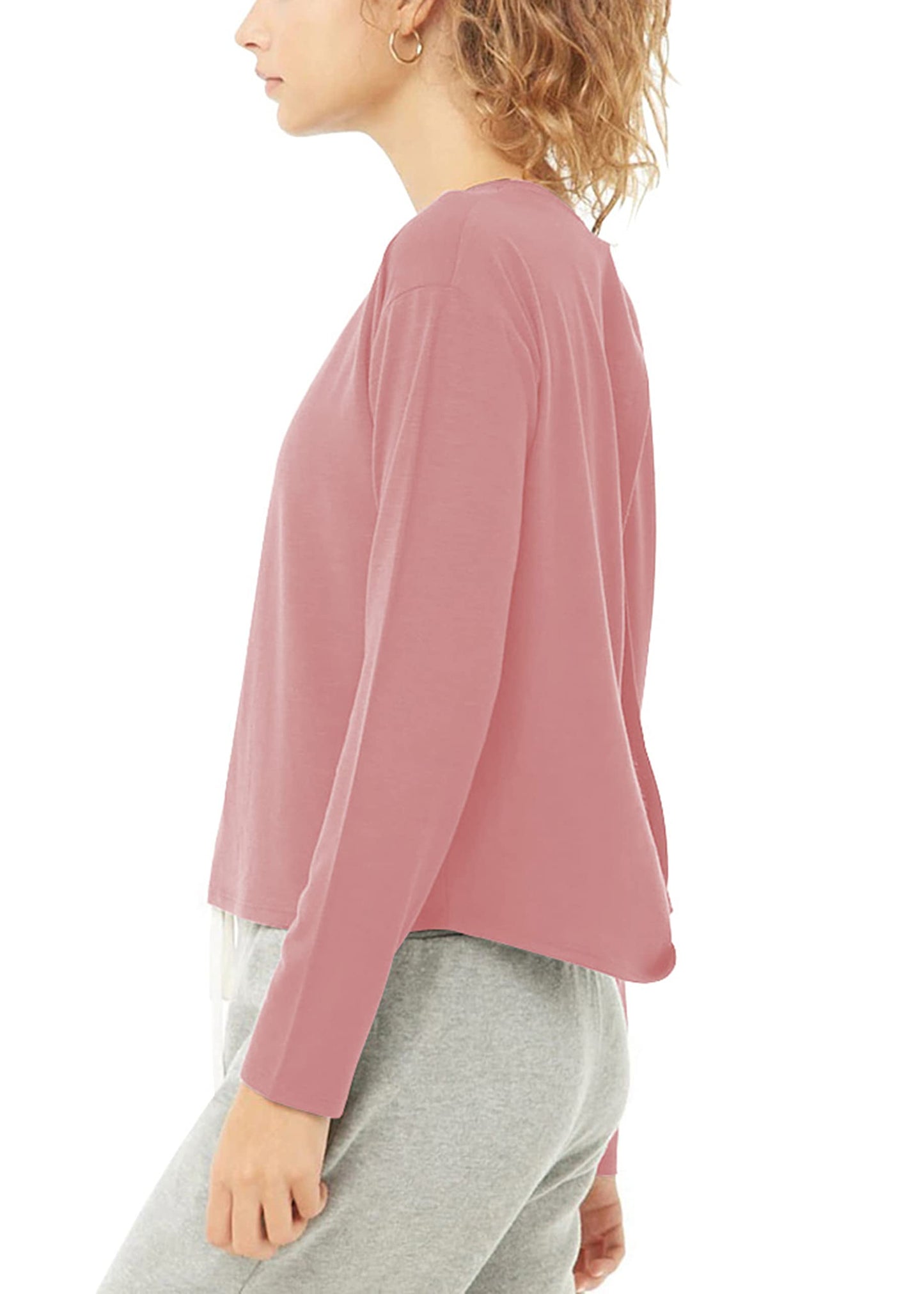 Bestisun Long Sleeve Workout Clothes Open Back Athletic Shirts Backless Yoga Tops for Women Pink M