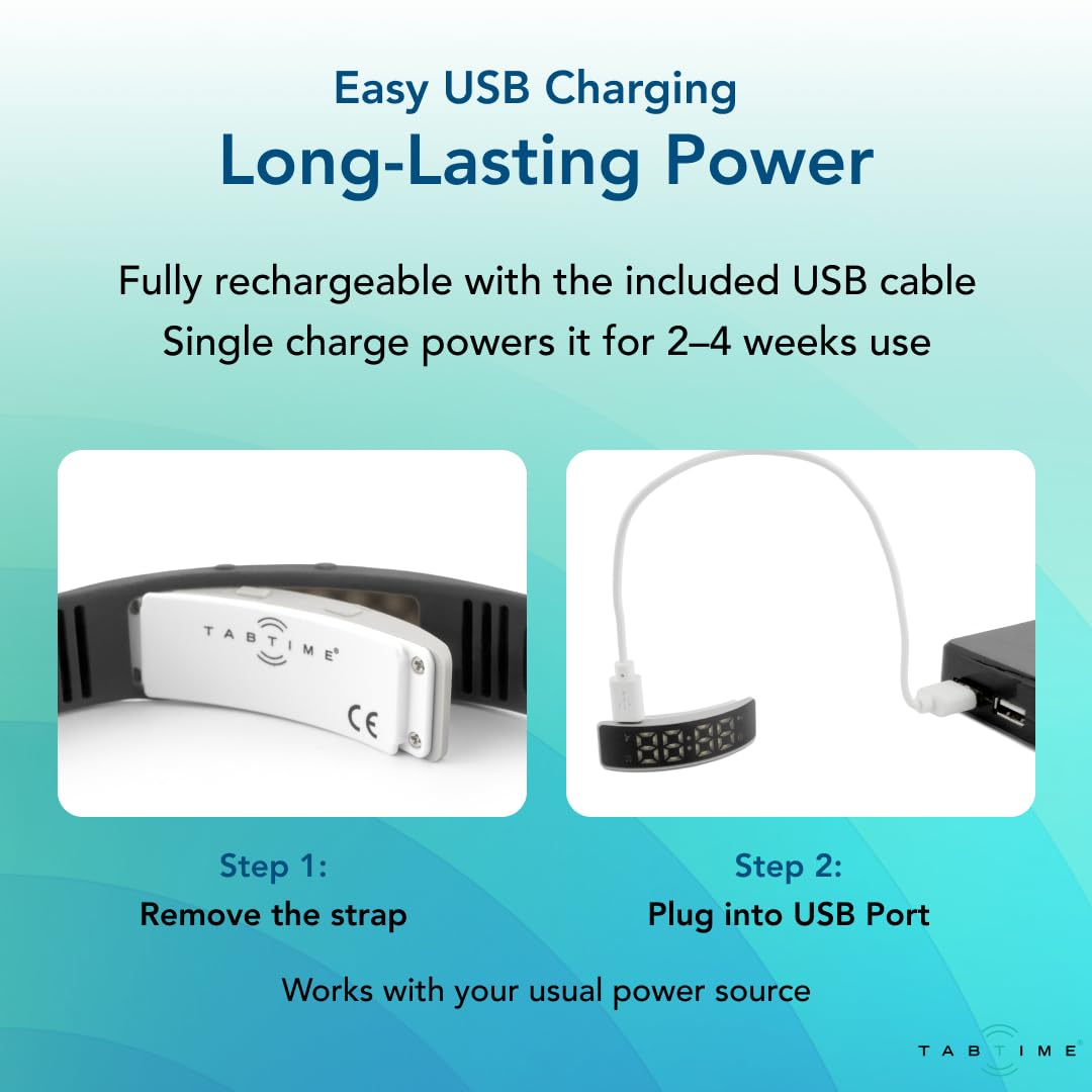 Tabtime Vibrating Alarm Wristband - Silent Alarm Watch for Adults and Kids - with up to 10 Personal or Pill Reminders per Day