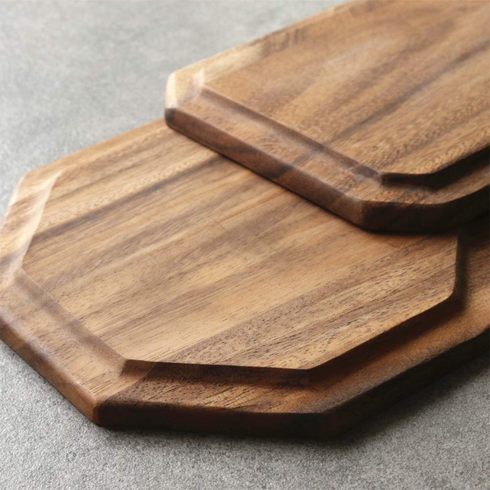 Set of 2 Acacia Wooden Trays Serving Platters Round Square Veggie Serving Tray Decor Bread Charcuterie Board Fruit Hosting Essentials Cheese Platter Vegetable Food Dish Charger Plate Charcuterie Board