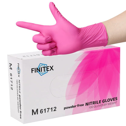 FINITEX Pink Nitrile Disposable Latex-Free Gloves - 3.5mil 100PCS/Box 9inch Long Powder-Free Guantes de Nitrilo Cleaning Medical Exam Food Cooking Glove (100, Medium)