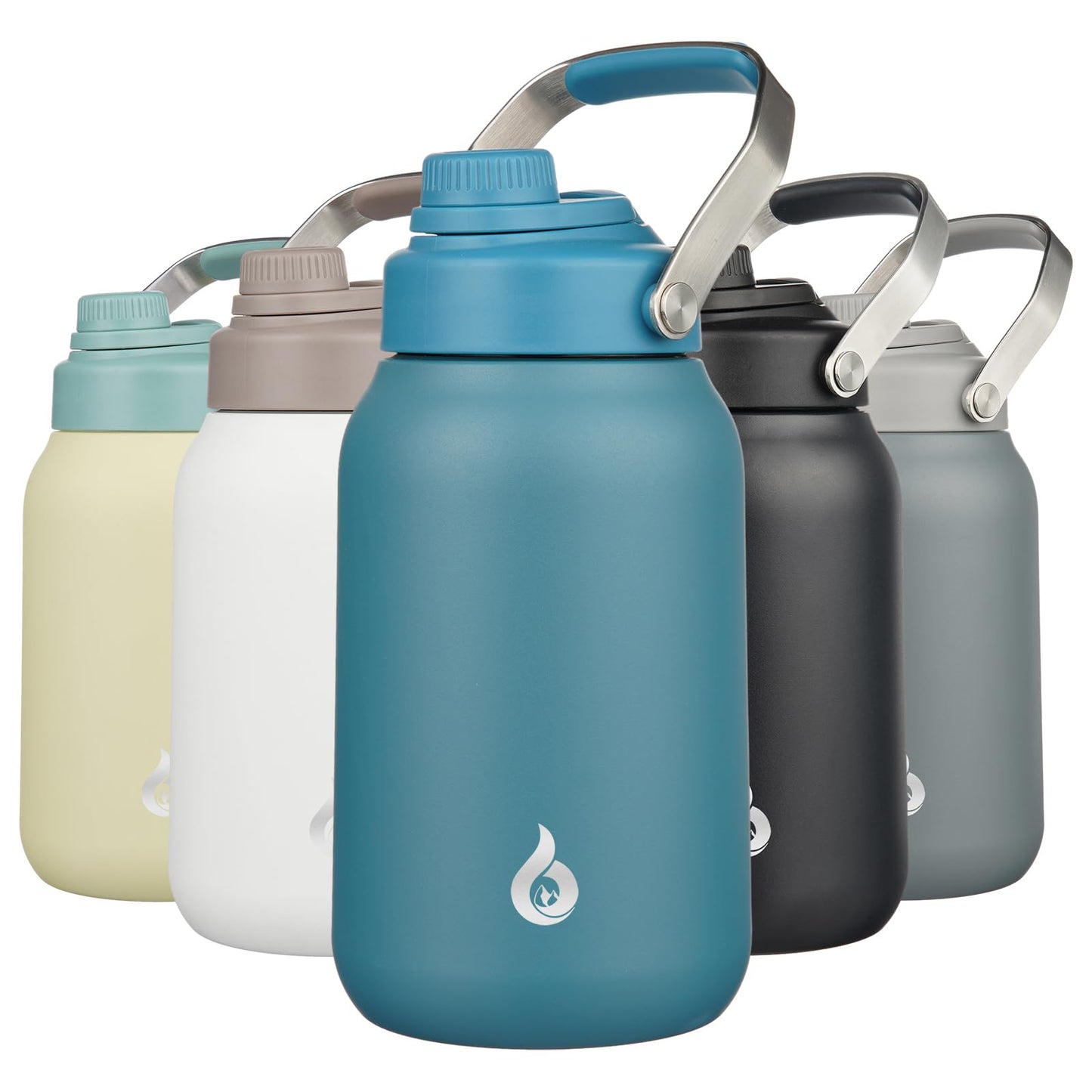 BJPKPK Half Gallon Insulated Water Bottles, 64oz Water Jug with Metal Handle & BPA Free Spout Lid, Dishwasher Safe Thermo, Large Stainless Steel Gym Sport Jugs, Navy Blue