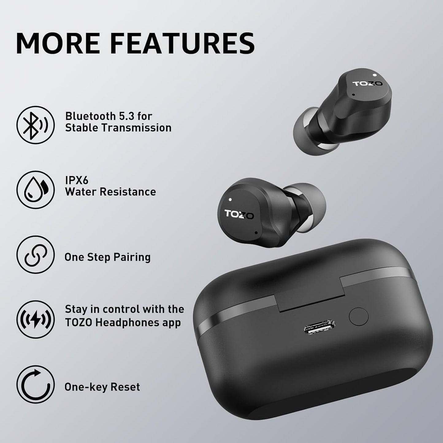 TOZO NC9 Hybrid Active Noise Cancelling Wireless Earbuds, 6 Mics ENC Clear Call, IPX8 Waterproof, in Ear Bluetooth 5.3 Headphones Stereo Bass Ear Buds 59H Playtime with LED Display 32 EQs via APP