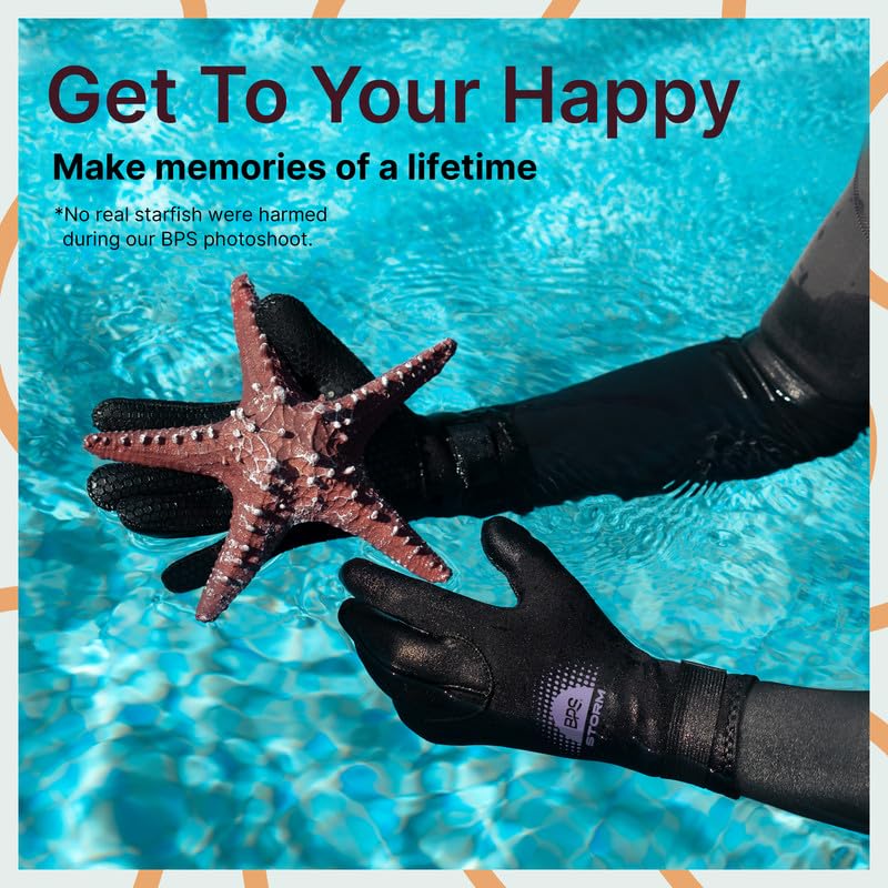 BPS 3mm Neoprene Diving Gloves with Anti Slip Palm - Full Finger Gloves for Scuba Diving, Snorkeling, Surfing, Paddleboarding, and Other Water Sports - for Kids and Adults (Black/Lilac Grey, Large)