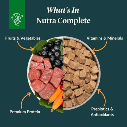 ULTIMATE PET NUTRITION Nutra Complete, 100% Freeze Dried Raw Veterinarian Formulated Dog Food with Antioxidants Prebiotics and Amino Acids (1 Pound, Beef)