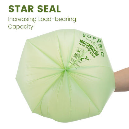 SUPERBIO 13 Gallon Compostable Kitchen Waste Bags with Handles, Food Scrap Bags Certified by BPI, OK compost INDUSTRIAL, 30 Count, 49.2L