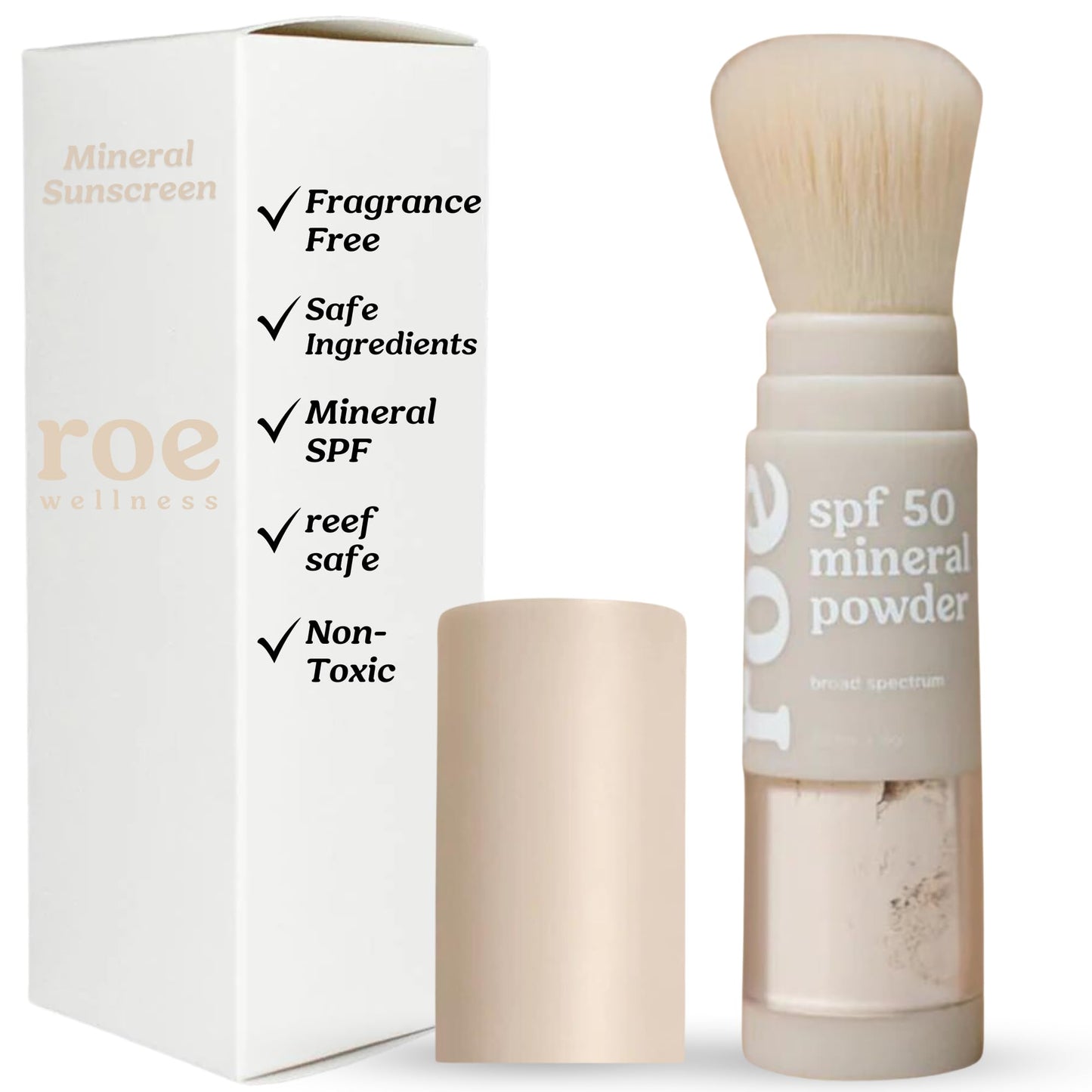 Roe Wellness- Kids SPF 50 Brush On Mineral Sunscreen Powder, Reef-Friendly, Easy to Apply for Kids, Babies & Parents