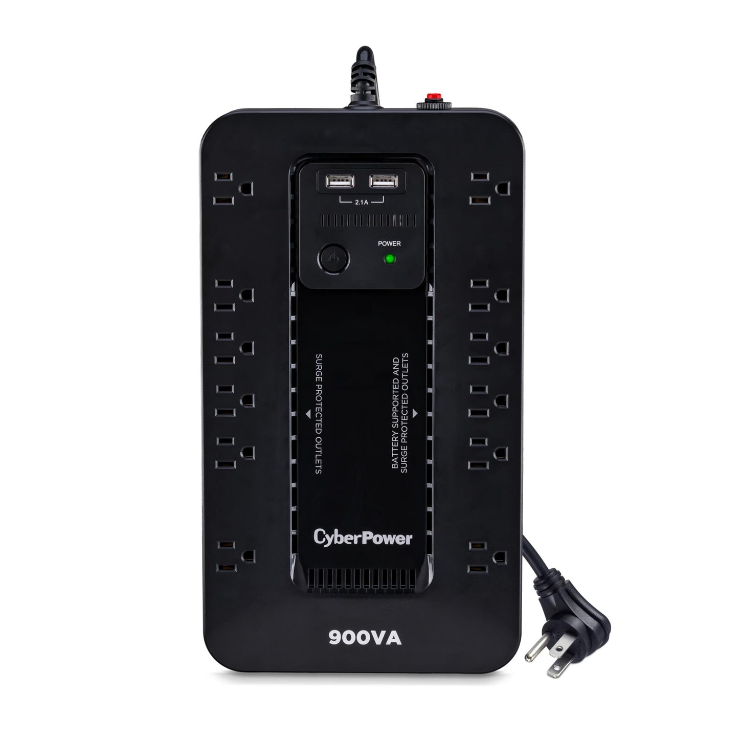 CyberPower ST900U Standby UPS System, 900VA/500W, 12 Outlets, 2 USB Charging Ports, Compact, Black