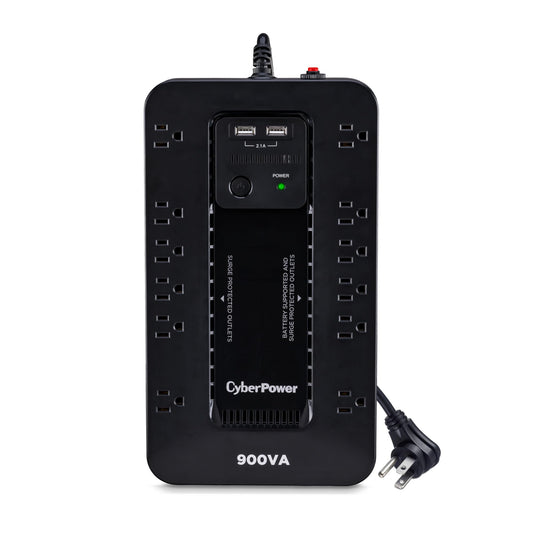 CyberPower ST900U Standby UPS System, 900VA/500W, 12 Outlets, 2 USB Charging Ports, Compact, Black