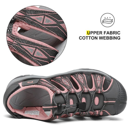 Dannto Women's Sport Hiking Sandals Closed Toe Outdoor Athletic Walking Sandal Lightweight Summer Water Shoes Grey and Pink Size 8.5