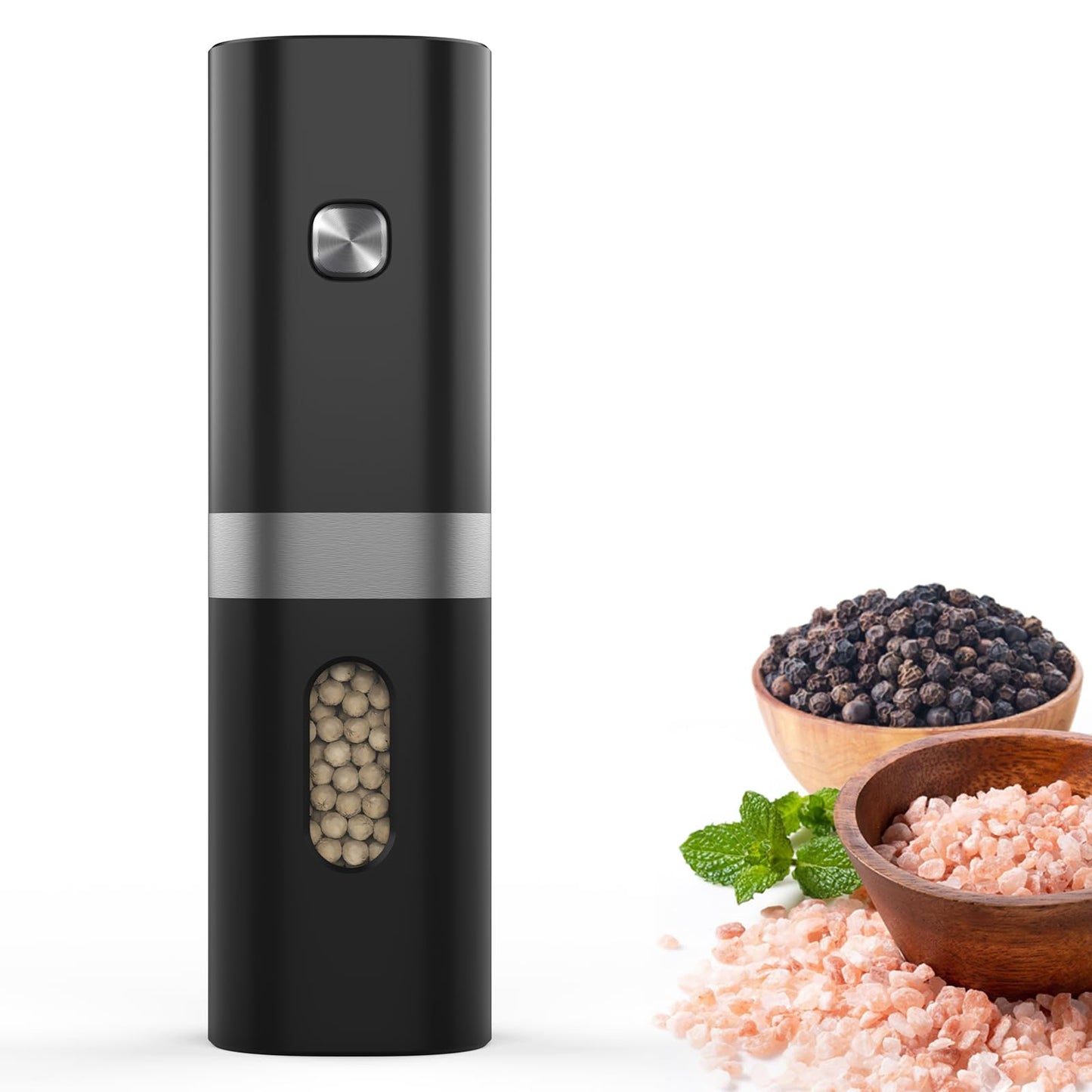 Syaws Electric Pepper and Salt Grinder 1 Pack,Battery Powered Pepper Grinders,Automatic Pepper Mill with LED Light,Adjustable Coarseness One-Hand Operation