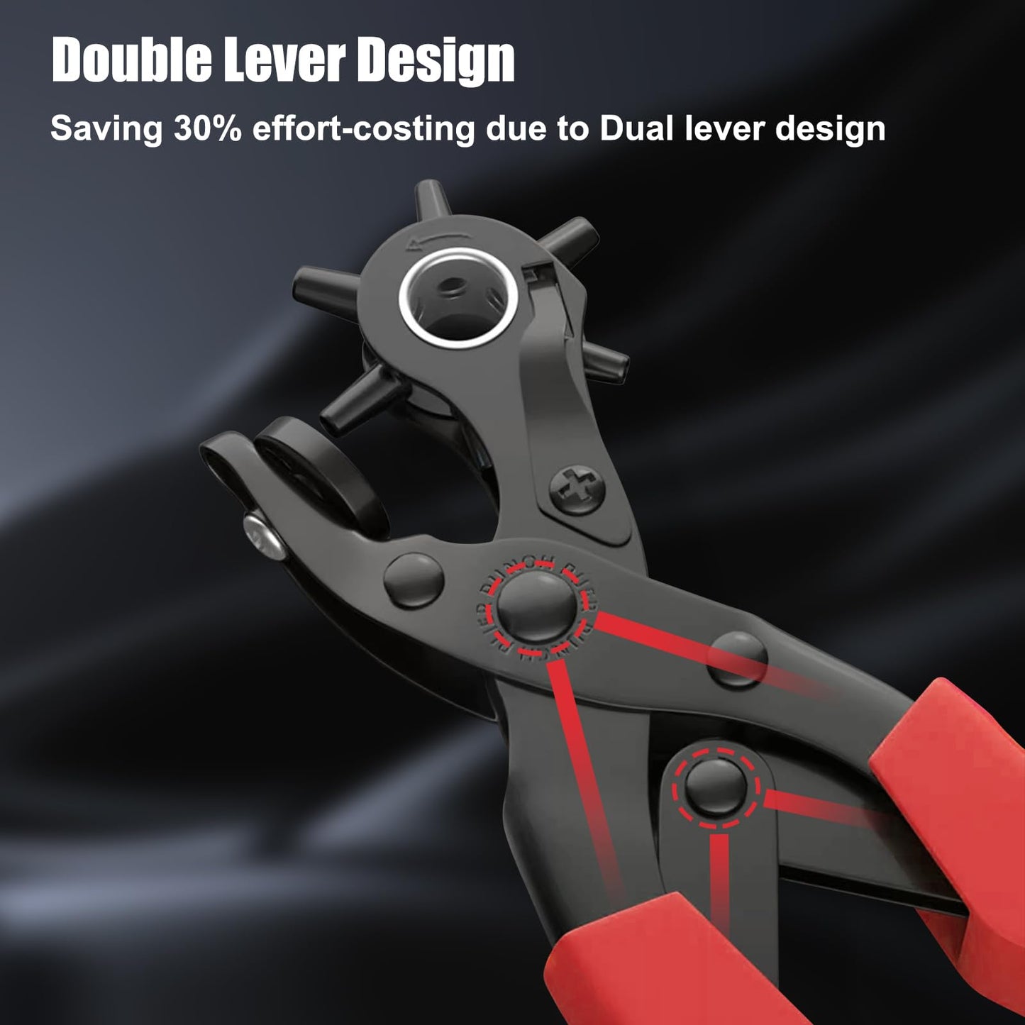 Diyife® Leather Hole Puncher, Full Set Punch Tool Kits for Belt, Watch Band, Shoe, Crafting, Handbag Straps, Fabric, with Extra Punch Plates and Ruler, Multi Hole Sizes Make, Red