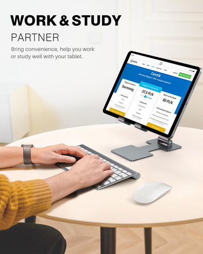 Anozer Tablet Stand,Adjustable Tablet Holder for Desk,Foldable for iPad Stand Dock Holder for iPad Air 5/4/Mini 6/Mini 5/10.2/Pro 12.9/Pro 11,Portable Monitor,Surface (4-13 inch)-Grey