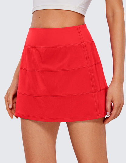 CRZ YOGA Womens High Waisted Tennis Skirts with 3 Pockets Golf A Line Lightweight Cute Athletic Casual Skorts Deep Red Medium