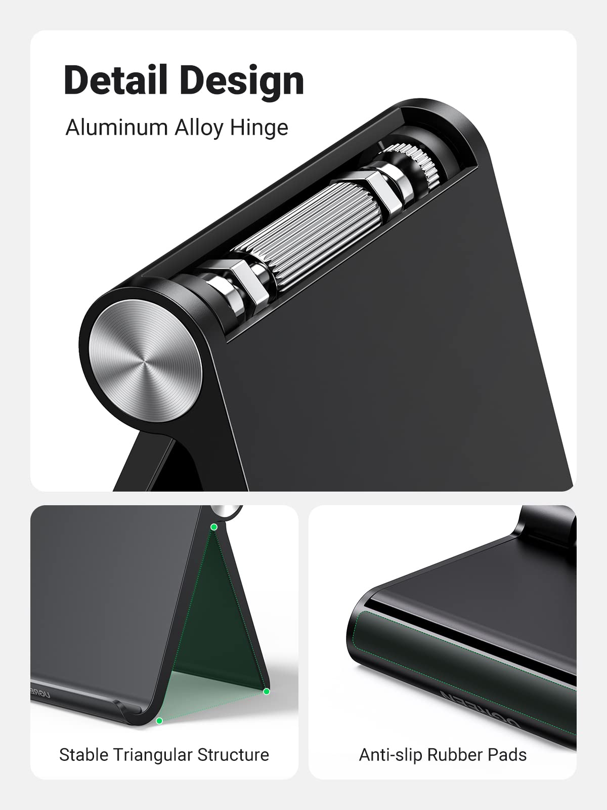 UGREEN Tablet Stand Holder Adjustable Portable Desktop Dock Office Compatible with iPad Pro 11 9.7 10.5 Air Mini 5 4 3 2 iPhone 17 16 15 14 13 12 Black