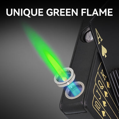 Zoocura 2 Pack Jet Torch Lighter Ace Card Lighter Green Flame Refillable Butane Lighter Ace of Spades Cool Lighter Adjustable Windproof Poker Lighter Playing Cards Pocket Lighter (Without Gas)
