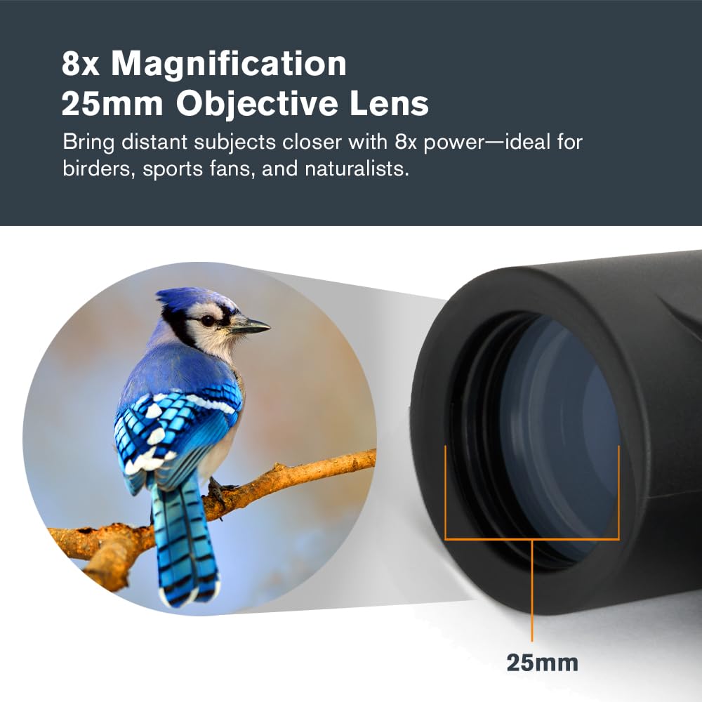Celestron - Outland X 8x25 Binoculars – Ideal for Birding and Outdoors – 25mm Objective Lenses – Wide 8.2° Field of View – BaK-4 Prisms – Multi-Coated – Waterproof and Fogproof