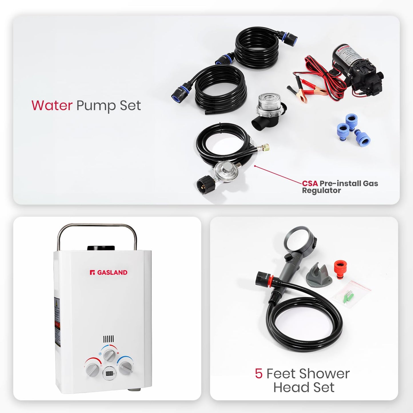 GASLAND 6L 1.58GPM Portable Propane Tankless Water Heater with 1.6 GPM Water Pump and 1/2" Twist-On Pipe Strainer