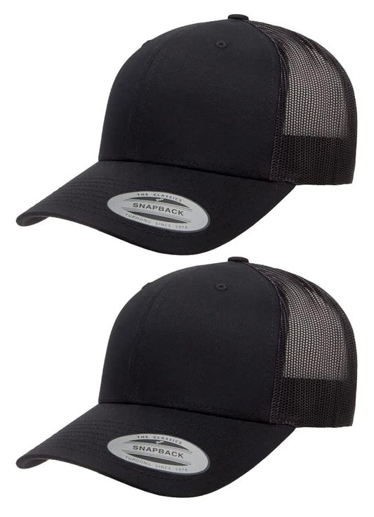 Yupoong Mens Yp Classics Retro Trucker Cap Hat, Black, One Size, 2 Pack