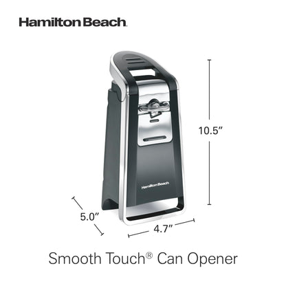Hamilton Beach Smooth Touch Electric Automatic Can Opener with Easy Push Down Lever, Eliminates Sharp Edges, Opens All Standard-Size and Pop-Top Cans, Extra Tall, Black and Chrome (76606AG)