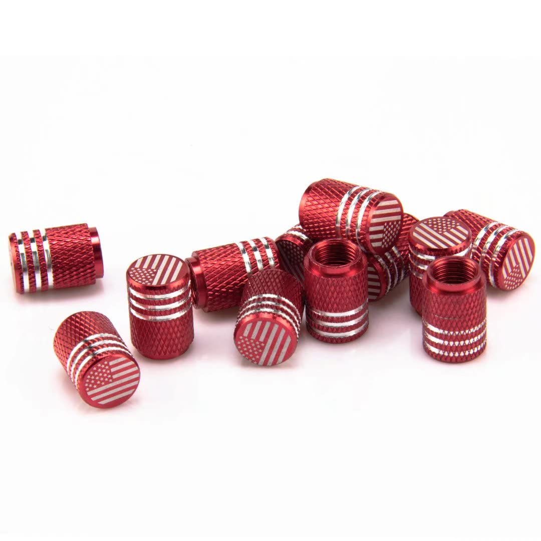 SINGARO American Flag Valve Stem Cap, 12PCS Aluminum Alloy Rubber Sealed Tire Cap, Universal for Cars, Trucks, SUVs and Motorcycles, Car Exterior Accessories (Red)