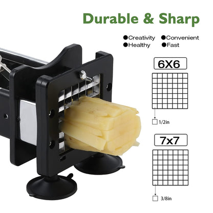 Votron French Fry Cutter Potato Cutter Stainless Steel with 2 Size Durable Blades for Vegetables, Potato, Onions, Carrots, Cucumbers, Fruits, Apples