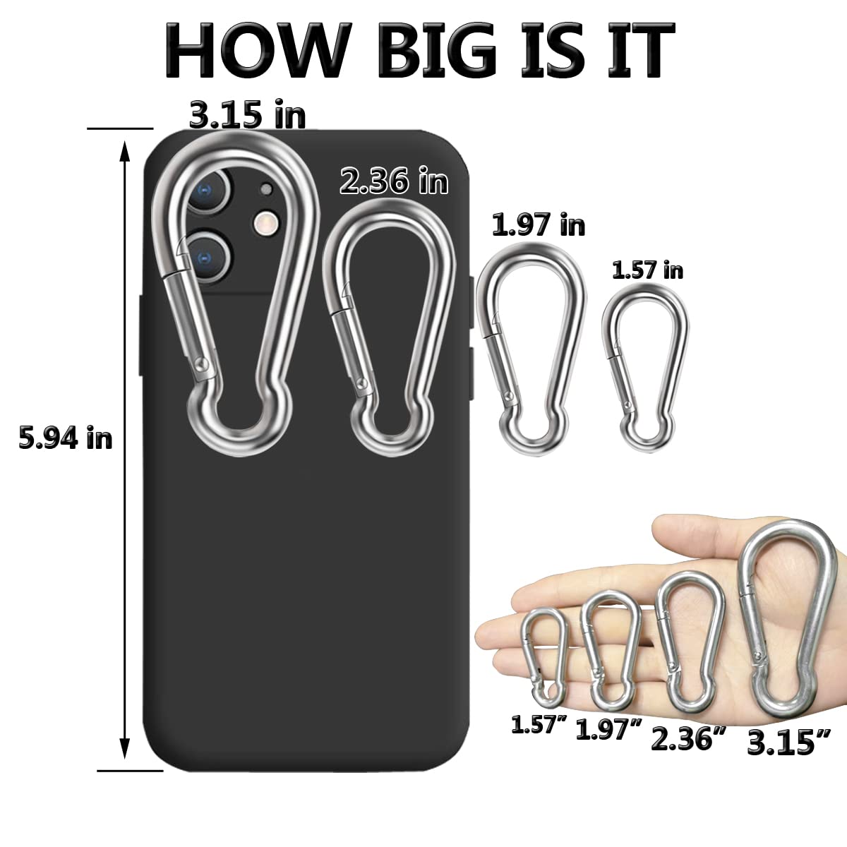 Spring Snap Hooks, 304 Stainless Steel Metal Clip Heavy Duty Rope Connector Small Snap Clamp Key Chain Link Buckle for Hammock Swing Set Outdoor Travel Camping Fishing Hiking