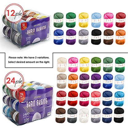 Soft Acrylic Yarn for Crocheting - 2400 Yards Crochet Yarn for Crocheting, Amigurumi Yarns for Knitting, Bulk, Perfect for Crafts, Crochet Amigurumi, and Knitting - 24 Pack x 50g