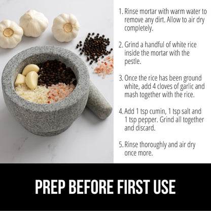 GORILLA GRIP Heavy Duty Mortar and Pestle Set with Slip Resistant Base, 100% Granite Stone Molcajete Guacamole Bowl, Grind Seeds Spices, Crush Garlic, Kitchen Muddler for Fresh Herbs, 1.5 Cup, Gray