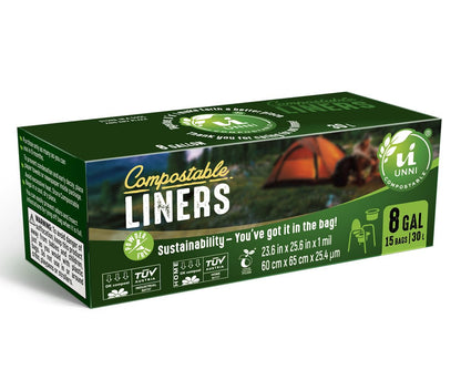 UNNI Compostable Portable Toilet Replacement Bags, 8 Gallon, 15 Count, Heavy Duty 1 Mils, For Portable Toilet Chair, Earth Friendly Highest ASTM D6400, Europe OK Compost Certified, San Francisco