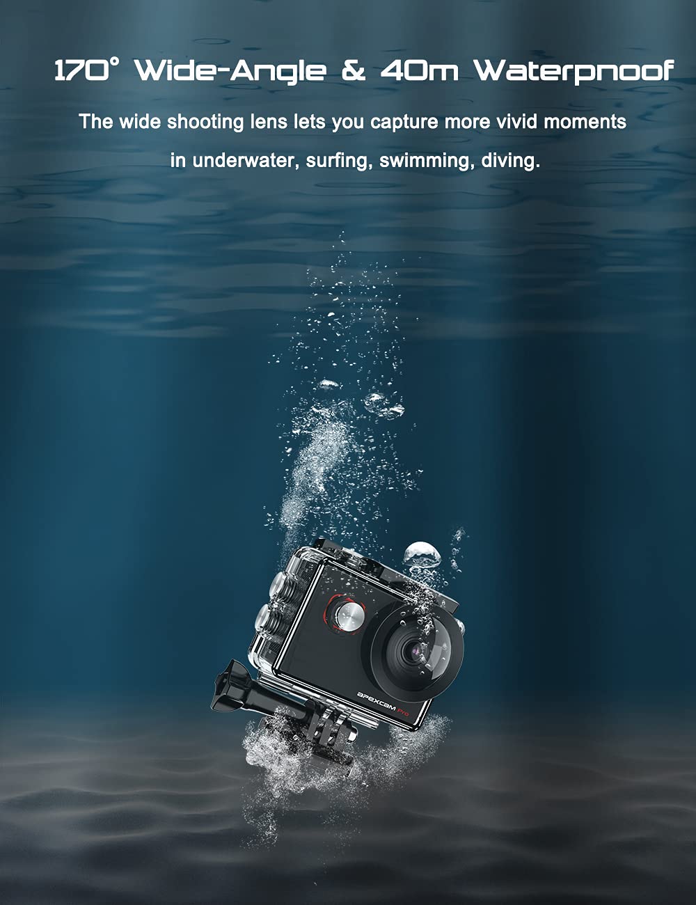 Apexcam 4K Action Camera - EIS Stabilization, 131FT Waterproof Underwater - WiFi Sport Helmet Camera (Selfie Stick, Remote Control, 2 Batteries & Accessory Kit)