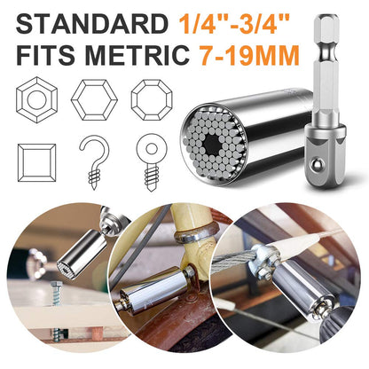 Super Universal Socket Tools Gifts for Men - Christmas Stocking Stuffers for Men Grip Socket Set with Power Drill Adapter Cool Stuff Ideas Gadgets for Him Birthday Gifts for Dad Women Husband (7-19mm)