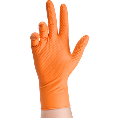 TitanFlex ThorGrip Heavy Duty Industrial Orange Nitrile Gloves, 8-mil, Gloves Disposable Latex Free with Raised Diamond Texture Grip, Powder Free, Rubber Gloves, Mechanic Gloves,100-ct Box (Large)