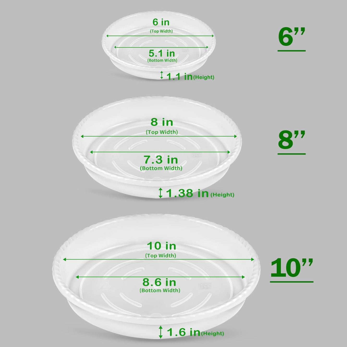 SupKing 9 Pack Plant Saucers (6inch /8inch /10inch), Heavy Sturdy Plant Trays Pot Tray for Indoor Clear Plastic Flower Pot Saucers Thicker Plant Water Drip Trays for pots- Clear