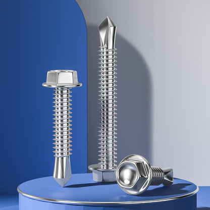 Wensilon (300Pcs) #8×3/4" Hex Washer Head Self Drilling Screws, 410 Stainless Steel Metal SheetScrews，TEK Screws, Sheet Metal Self Tapping Screws