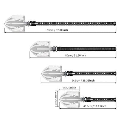 Sunkoon Survival Shovel Survival Axe, Camping Folding Shovels Hatchet with 19.2-37.8inch Lengthened Handle Enlarged Shovelhead High Carbon Steel with Storage Pouch for Camping Cycling Hiking