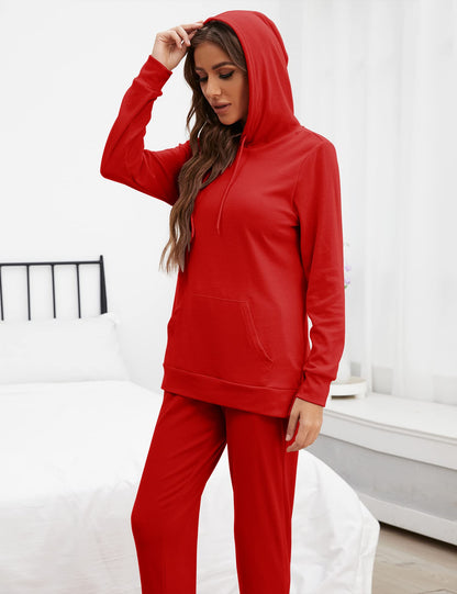 ZHENWEI Sweatsuits for Women Set Jogger Set Two Piece Tracksuit Casual Lounge Suit Long Pants Christmas Pajamas Workout Athletic Outfits Hoodie Pullover with Kangaroo Pockets (Red,X-Large)