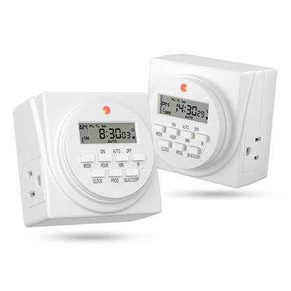 BN-LINK 7-Day Heavy Duty Digital Programmable Timer, 120V, 60Hz, Dual Outlet forLight, ETL Listed (2-Pack)