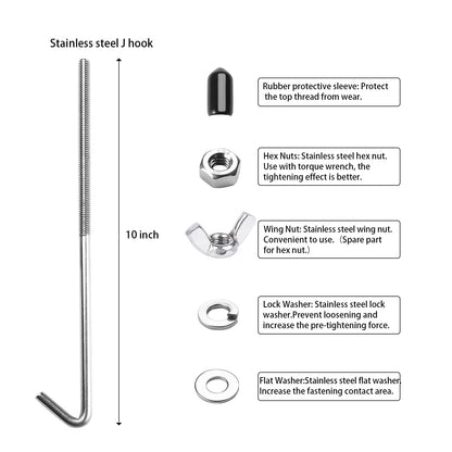 ARONOVA Battery Hold Down Sets,With Billet Aluminum Battery Tie Down Bracket and 18-8(304) Stainless Steel J bolts (Red, 10 inch bolts)
