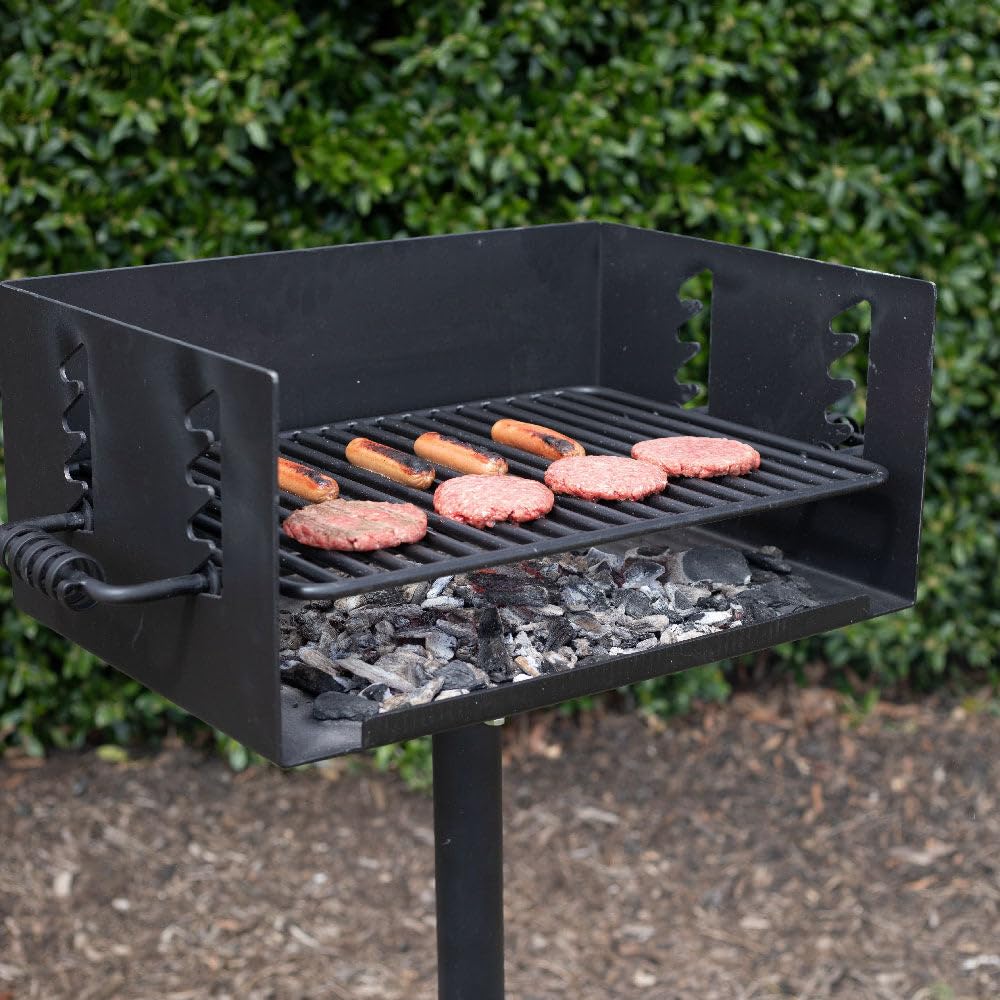 Ash & Ember Park-Style Grill, 384 Sq. In Jumbo Charcoal Grill, Single Post Outdoor Cooking Backyard BBQ, Camp Grilling Barbecues